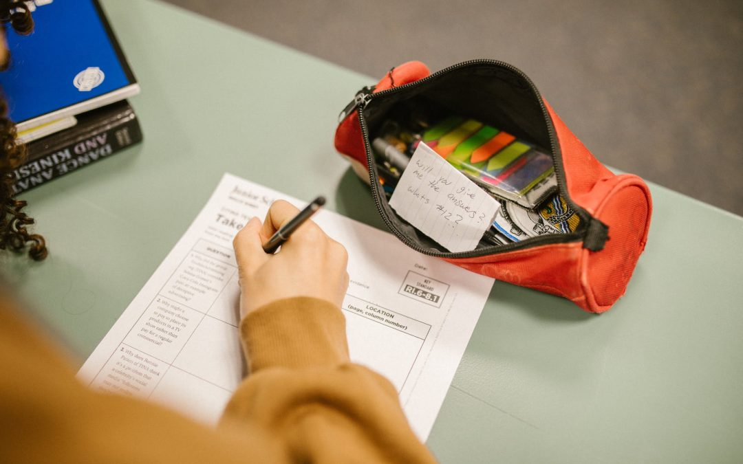student cheating during an exam